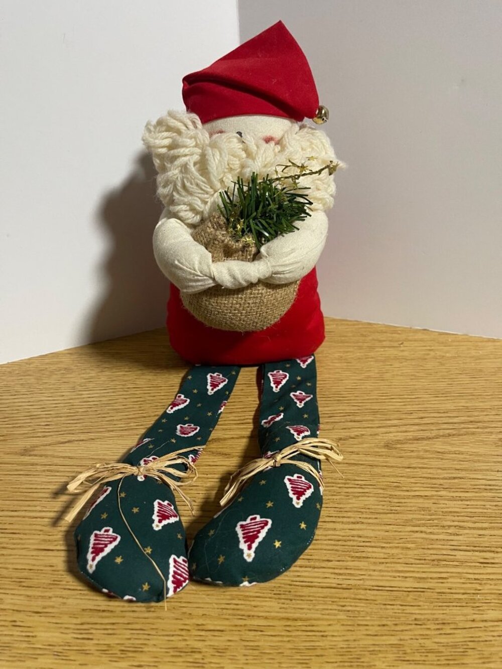 Primative Style Fabric Santa Claus Shelf Sitter Vintage 1990s Folk Art Christmas